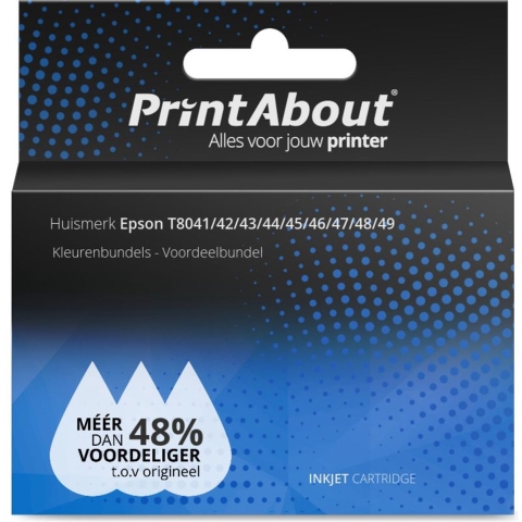 PrintAbout huismerk Inktcartridge T8041/42/43/44/45/46/47/48/49 Kleurenbundels Voordeelbundel geschikt voor Epson