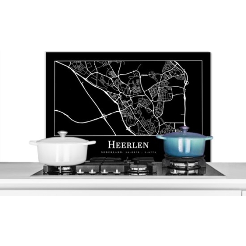 Spatscherm Keuken - Kookplaat Achterwand - Spatwand Fornuis - 90x60 cm - Stadskaart - Heerlen - Kaart - Plattegrond - Aluminium - Wanddecoratie - Muurbeschermer - Hittebestendig