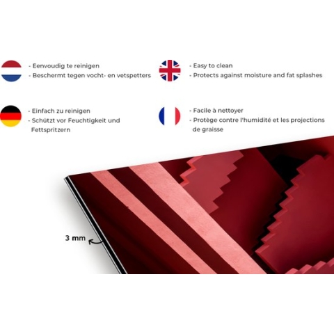 Spatscherm Keuken - Kookplaat Achterwand - Spatwand Fornuis - 90x60 cm - Roze - Architectuur - Trappen - Aluminium - Wanddecoratie - Muurbeschermer - Hittebestendig