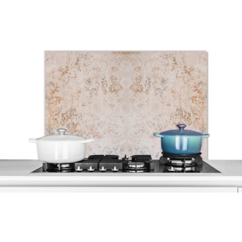 Spatscherm Keuken - Kookplaat Achterwand - Spatwand Fornuis - 90x60 cm - Vintage - Steen - Structuur - Aluminium - Wanddecoratie - Muurbeschermer - Hittebestendig