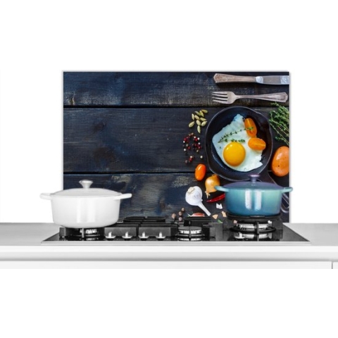 Spatscherm Keuken - Kookplaat Achterwand - Spatwand Fornuis - 90x60 cm - EI - Koken - Ontbijt - Aluminium - Wanddecoratie - Muurbeschermer - Hittebestendig