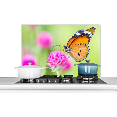 Spatscherm Keuken - Kookplaat Achterwand - Spatwand Fornuis - 90x60 cm - Insecten - Vlinders - Bloemen - Aluminium - Wanddecoratie - Muurbeschermer - Hittebestendig