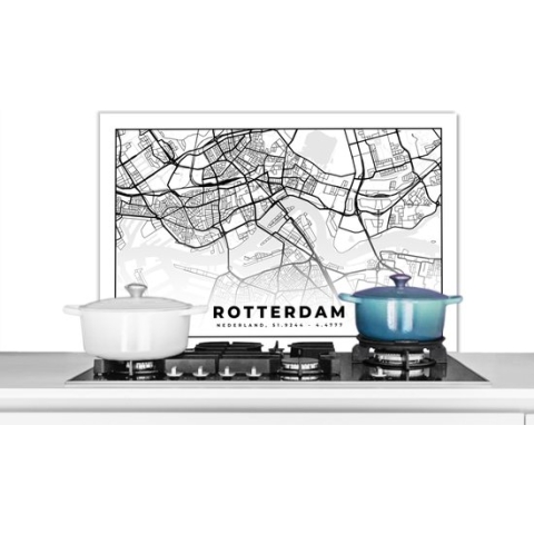 Spatscherm Keuken - Kookplaat Achterwand - Spatwand Fornuis - 90x60 cm - Kaart - Nederland - Rotterdam - Aluminium - Wanddecoratie - Muurbeschermer - Hittebestendig