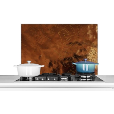 Spatscherm Keuken - Kookplaat Achterwand - Spatwand Fornuis - 90x60 cm - Patronen - Brons - Figuur - Aluminium - Wanddecoratie - Muurbeschermer - Hittebestendig