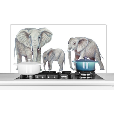 Spatscherm Keuken - Kookplaat Achterwand - Spatwand Fornuis - 120x60 cm - Dieren - Waterverf - Afrika - Aluminium - Wanddecoratie - Muurbeschermer - Hittebestendig
