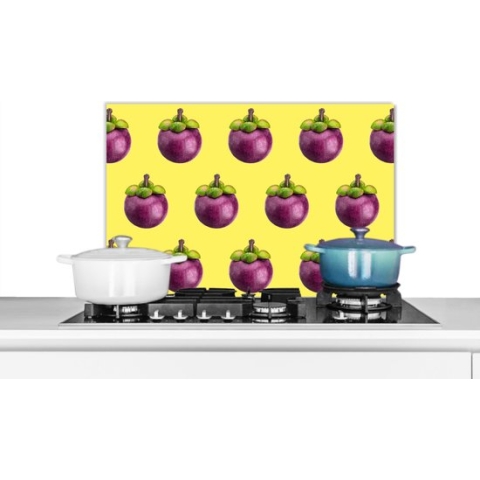 Spatscherm Keuken - Kookplaat Achterwand - Spatwand Fornuis - 60x40 cm - Fruit - Paars - Patroon - Aluminium - Wanddecoratie - Muurbeschermer - Hittebestendig
