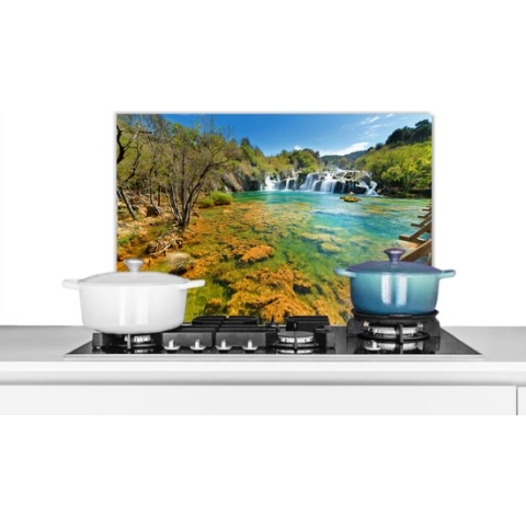 Spatscherm Keuken - Kookplaat Achterwand - Spatwand Fornuis - 60x40 cm - De kleurrijke wateren in het Nationaal park Krka in Kroatië - Aluminium - Wanddecoratie - Muurbeschermer - Hittebestendig