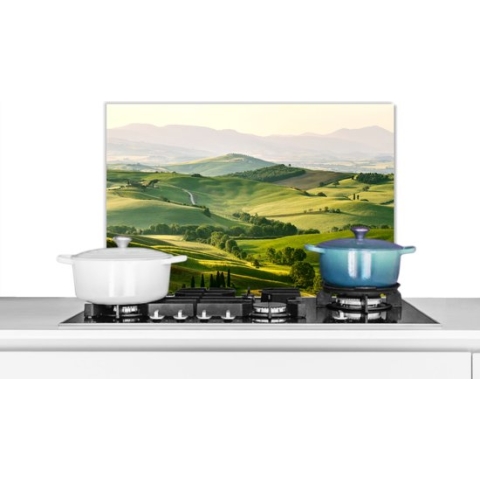 Spatscherm keuken 70x50 cm - Kookplaat achterwand natuur - Landschap Toscane - Muurbeschermer hittebestendig - Spatwand fornuis - Hoogwaardig aluminium - Landelijke muurdecoratie