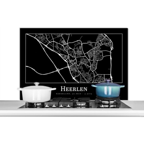 Spatscherm Keuken - Kookplaat Achterwand - Spatwand Fornuis - 100x65 cm - Stadskaart - Heerlen - Kaart - Plattegrond - Aluminium - Wanddecoratie - Muurbeschermer - Hittebestendig