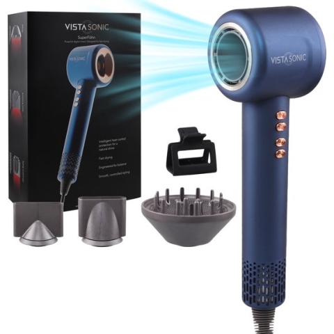 VistaSonic Super Föhn ® - Haardroger met Diffuser - Haardroger Krullen - Diffuser Fohn - Ionische haardroger - Deep Blue