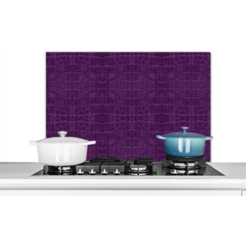 Spatscherm Keuken - Kookplaat Achterwand - Spatwand Fornuis - 90x60 cm - Inductie beschermer - Leer - Paars - Dierenhuid - Aluminium - Wanddecoratie - Muurbeschermer - Hittebestendig