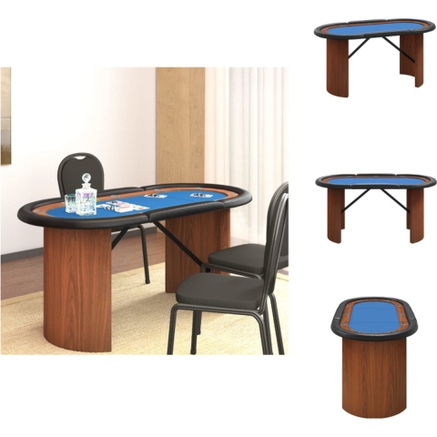 vidaXL Pokertafel Filzblad - Cup Holder - Comfortabele Rand - Stevig Metalen Frame - Blauw - 160x80x75cm - Pokertafel