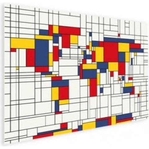 Wereldkaart Mondriaan - Poster 90x60