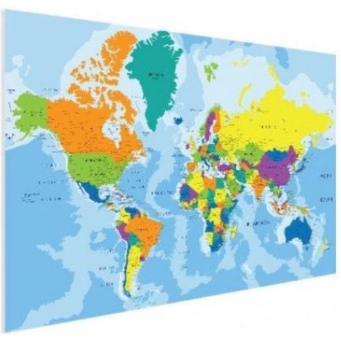 Wereldkaart Aardrijkskundig Harde Kleuren - Poster 150x100