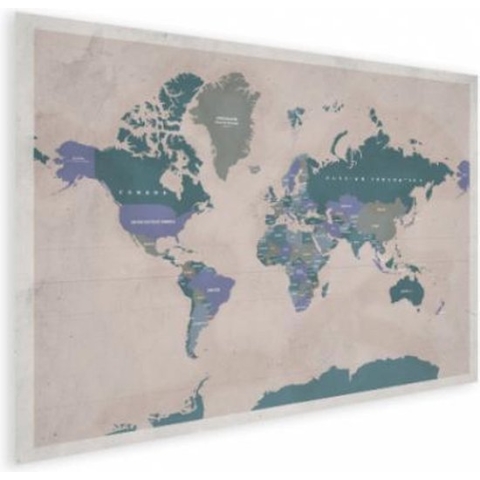Wereldkaart Aardrijkskundig Groentinten Diagonale Strepen - Poster 120x80
