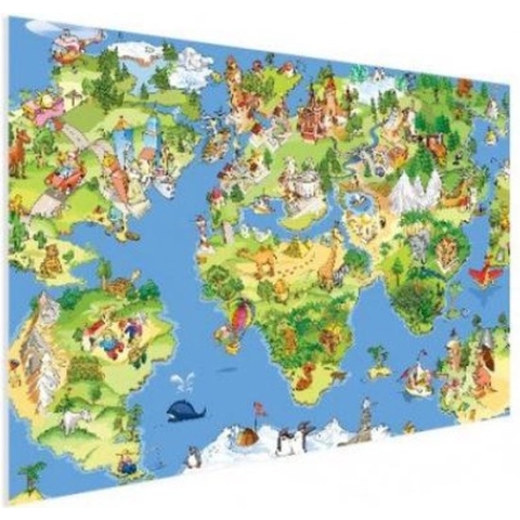 Wereldkaart Prent Dieren En Bezienswaardigheden - Poster 120x80