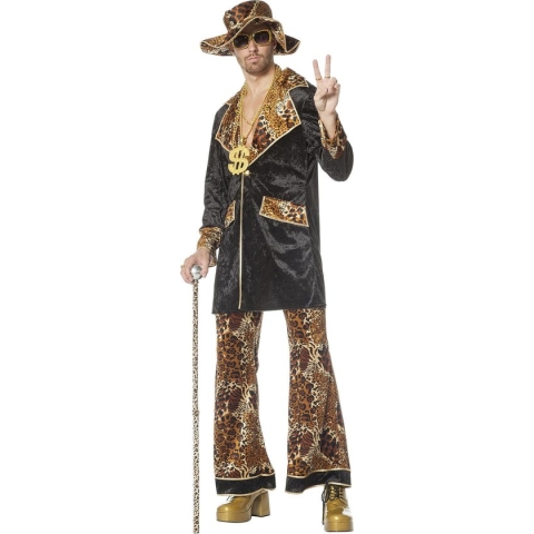 Wilbers & Wilbers - Pooier Kostuum - Alex Pimp King - Man - Bruin, Zwart - Maat 60 - Carnavalskleding - Verkleedkleding