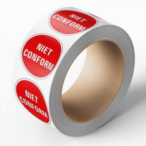 Niet conform controlesticker, rood, 25 meter op rol 40 mm - 580 per rol