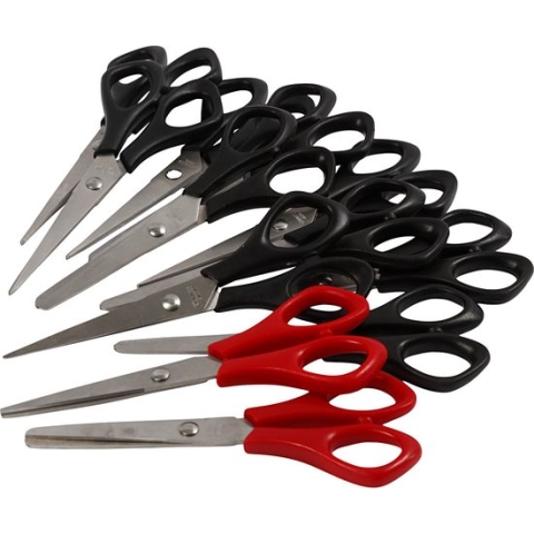 Schoolschaar, L: 14 cm, rechts- & linkshandig, zwart, rood, 12 stuk/ 1 doos