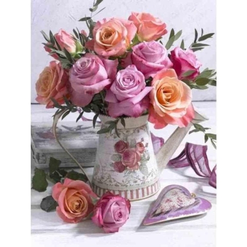 Diamond painting - Rozen in karakteristieke vaas - Geproduceerd in Nederland - 40 x 60 cm - canvas materiaal - vierkante steentjes - Binnen 2-3 werkdagen in huis