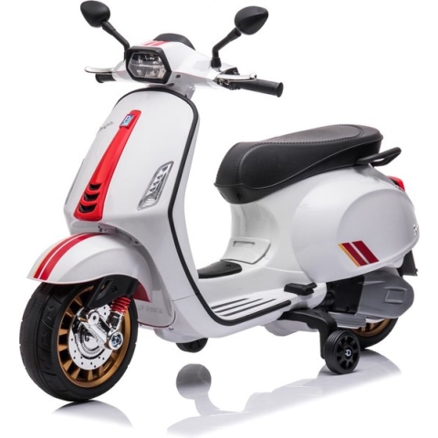 Elektrische kinder Vespa Sprint 12 volt elektrische kinderscooter met muziek, AUX en USB (Wit)
