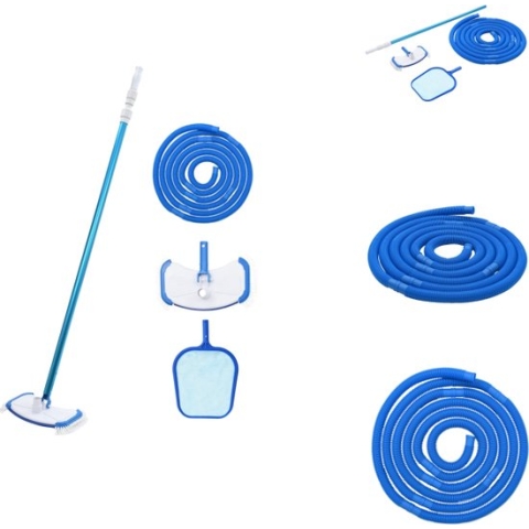 vidaXL Zwembad Onderhoudsset - 8m Slang - Verstelbare Aluminium Steel - ABS Stofzuiger - Opvangzak - Blauwe Skimmer - Zwembadonderhoud