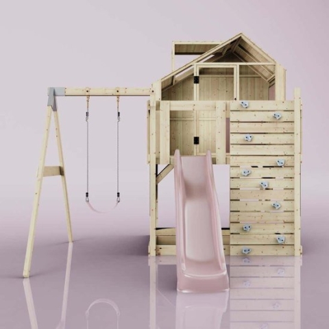 PolarPlay Speeltoestel Anika met kinderschommel en 220 cm glijbaan oud roze