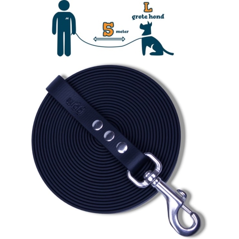 Miqdi lange lijn – BioThane® – zwart - 10 meter lang – 19mm breed – L/XL – grote hond – sleeplijn - géén handvat