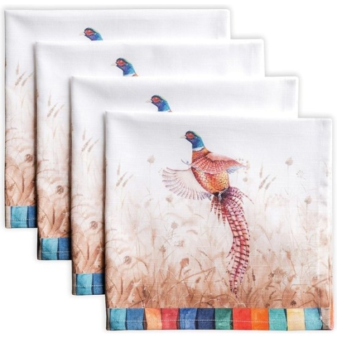 Faisan D' Automne, 100% kat, lichte en comfortabele set met 4 servetten voor familiediners, bruiloften, cocktails, keuken, thuis, Thanksgiving/Kerstmis (45 cm x 45 cm)