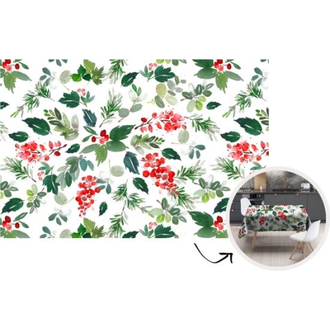 Kerst Tafelkleed - Kerstmis Decoratie - Tafellaken - Planten - Kerst - Waterverf - Patroon - 220x150 cm - Kerstmis Versiering