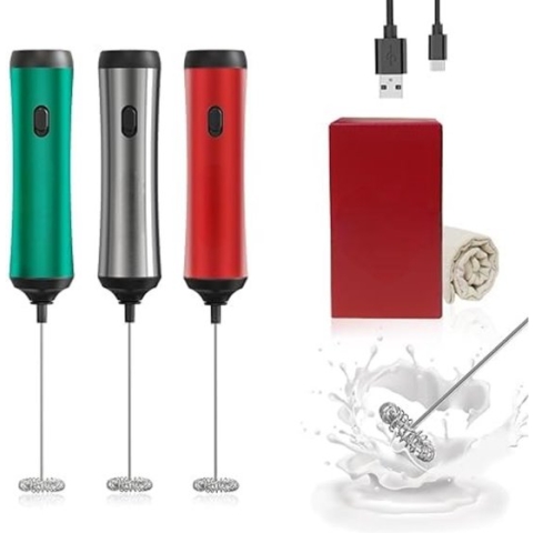 Opschuimer voor Melk - Melkopschuimer Electrisch - Mini Automatische Melkopschuimer Handheld USB Type C Oplaadbare Schuimmaker Roestvrij staal - Rood