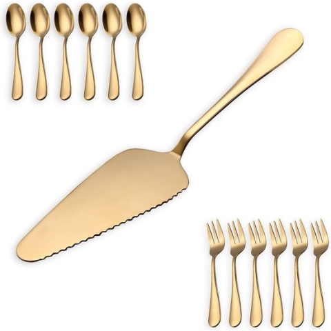 Roestvrijstalen gouden taartsnijder taartschep, pizzaschepserverset, set van 13, voor bruiloft, feesten, afternoon tea, cadeau voor verjaardag en ouders