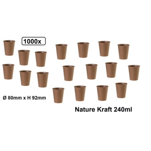 1000x Beker Nature Kraft 240ml bruin next generation - milieu kraft koffie melk suiker beker coffee to go