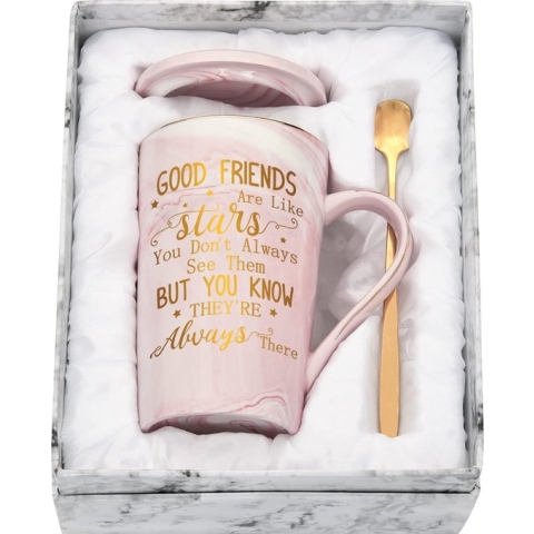 Keramische mok cadeau verjaardag vriendschap gepersonaliseerd voor beste vriend - goede vrienden zijn als sterren - roze mok van 400 ml