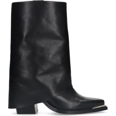 Sacha - Dames - Zwarte leren western enkellaarsjes met flap - Maat 39