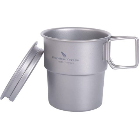 Boundless Voyage - Titanium - Koffiebeker met Deksel - 250ml - Bierbeker - Geschikt voor Buitenshuis - Kamperen - Wandelen Picknick - Open Vuur - Koken - Ti3051D -Buitenshuis Servies - Bekers & Mokken