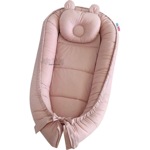 Jaju Baby - Babynestje en Hoofdkussen - Organische Katoen - Antibacterieel Babynestje - Anti-Allergisch Babynestje - Poeder - 74 x 40 cm