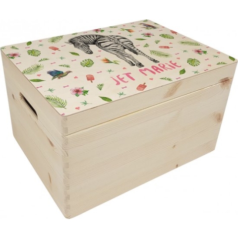 World of Mies memorybox zebra met naam - Houten herinneringskist 30 x 40 x 23 cm - met handvaten - hoogwaardige kleurenprint in het hout - handgeschilderd design door Mies