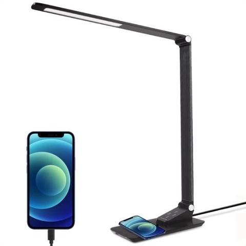 Eagle Electronics - LED Bureaulamp - Bureauverlichting - Draadloos opladen - Zwarte Bureaulamp - Design verlichting