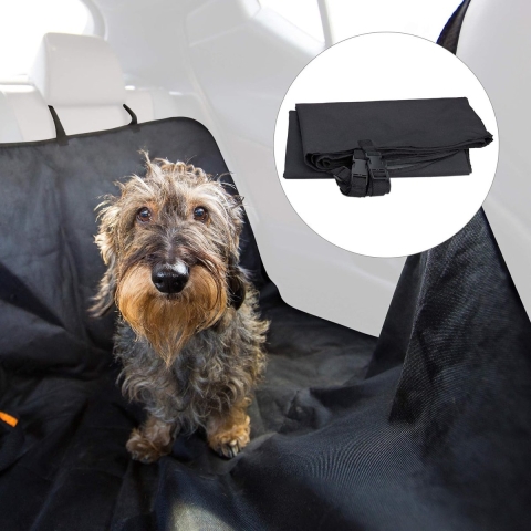 hondendeken auto, 4 riempjes, waterdicht, voor achterbank, BxD: 136x142 cm, hondenkleed, autodeken hond, zwart