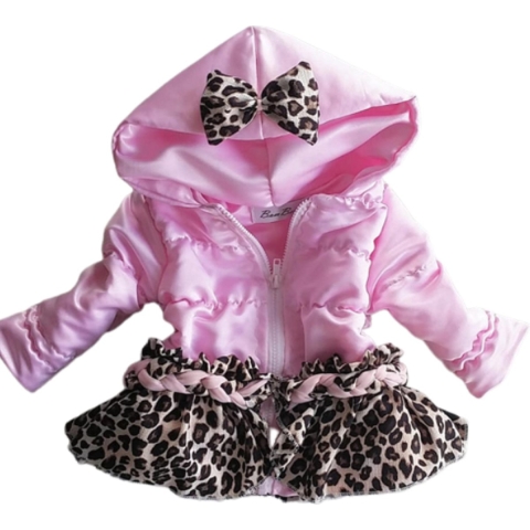 Maat 158 Zomerjas licht roze panterprint voor baby en kind Jas met dierenprint lichtroze kinderjas jasje leopard tijgerprint strik