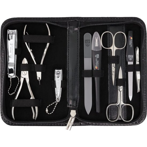 Nagelverzorgingsset 'Spezia' 10-delig. manicure pedicure reisetui set nagelset nagelnecessaire, stalen instrumenten merkkwaliteit, manicure set kunstleder cadeau (7200)