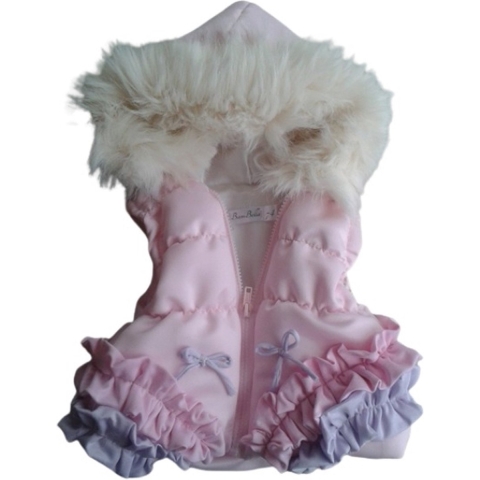 Maat 74  Bodywarmer met wit imitatiebont voor baby en kind zomerjas met strikjes en ruches