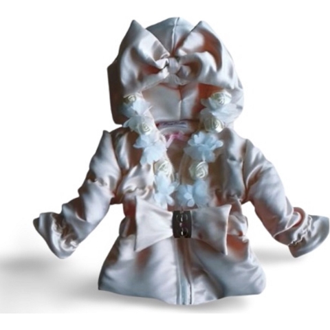 Maat 68 Zomerjas Kinderjas Creme tule bloemen baby en kind Jas met riem en strik
