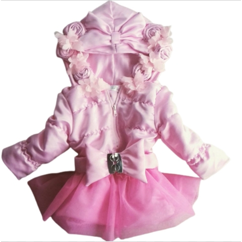 Maat 128 Zomerjas licht roze voor baby en kind Jas met roosjes en riem kinderjas lichtroze met tule