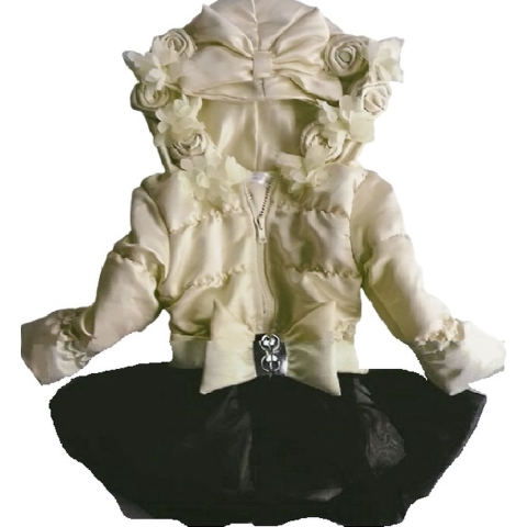 Maat 122 kinderjas Zomerjas creme met zwarte tule bloemen baby en kind Jas bloemen roos kinderjas strik