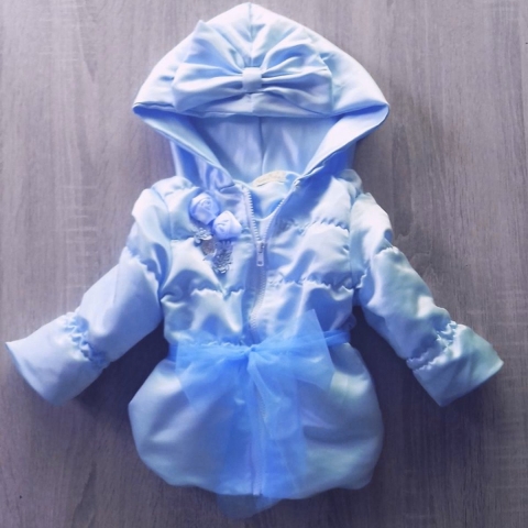 Maat 56 Zomerjas Blauw baby en kind Jas glitter kinderjas met roosjes babyblauw lint