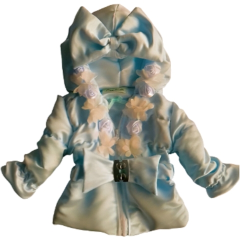 Maat 86 Zomerjas Blauw voor baby en kind Jas kinderjas met tule bloem babyblauw strik met riem ceintuur