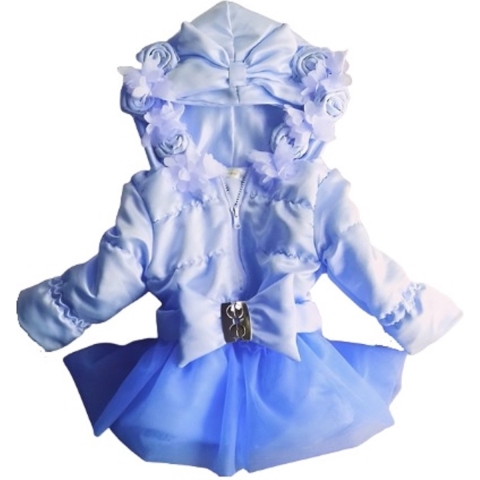 Maat 110 Zomerjas Blauw voor baby en kind Jas kinderjas met tule rok babyblauw strik en bloemetjes