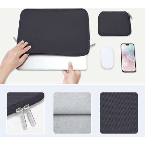 Laptophoes Compatibel met MacBook Air 13" M2 A2681 M1 A2337 A2179 A1932 2022-2018/Pro 13 M2 M1 A2338 A2251 A2289 A1989 A1706 A1706 A1708, Neopreen Rugzakhoes met Kleine Hoes, Grijs (Space Gray)